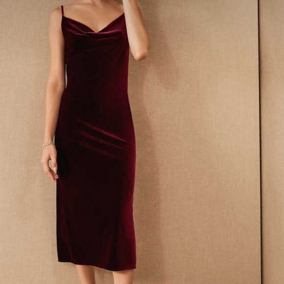 BHLDN Dresses & Skirts - Anthropologie BHLDN Jenny Yoo Bentley Velvet Burgundy Midi Dress